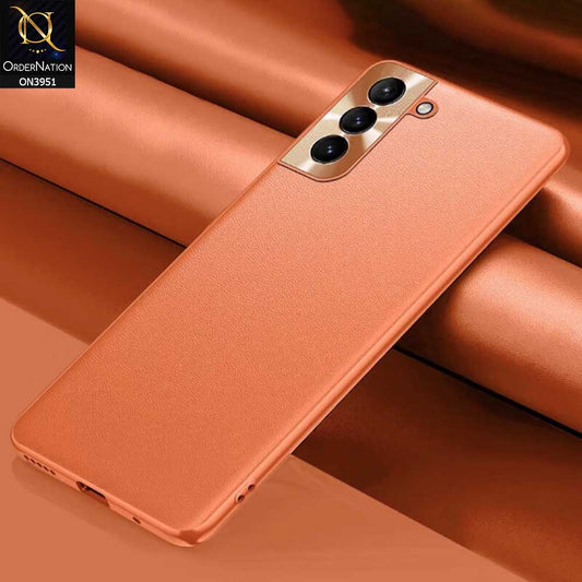 Samsung Galaxy S21 FE 5G Cover - Orange - ONation Classy Leather Series - Minimalistic Classic Textured Pu Leather With Attractive Metallic Camera Protection Soft Borders Case