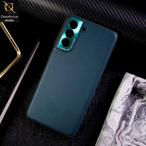 Samsung Galaxy S21 FE 5G Cover - Green - ONation Classy Leather Series - Minimalistic Classic Textured Pu Leather With Attractive Metallic Camera Protection Soft Borders Case