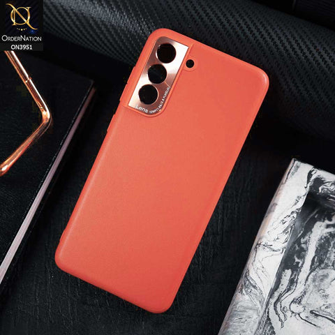 Samsung Galaxy S21 FE 5G Cover - Orange - ONation Classy Leather Series - Minimalistic Classic Textured Pu Leather With Attractive Metallic Camera Protection Soft Borders Case