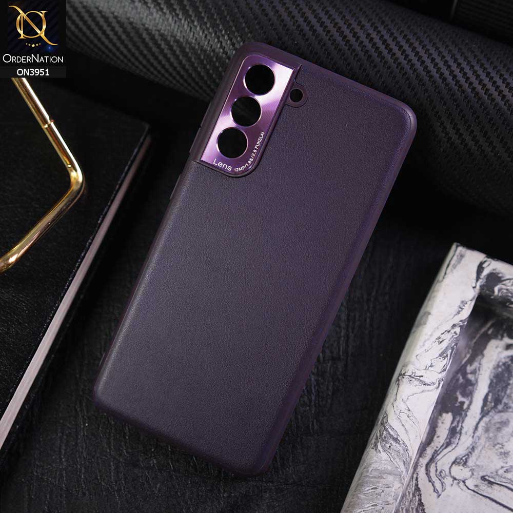 Samsung Galaxy S21 FE 5G Cover - Purple - ONation Classy Leather Series - Minimalistic Classic Textured Pu Leather With Attractive Metallic Camera Protection Soft Borders Case