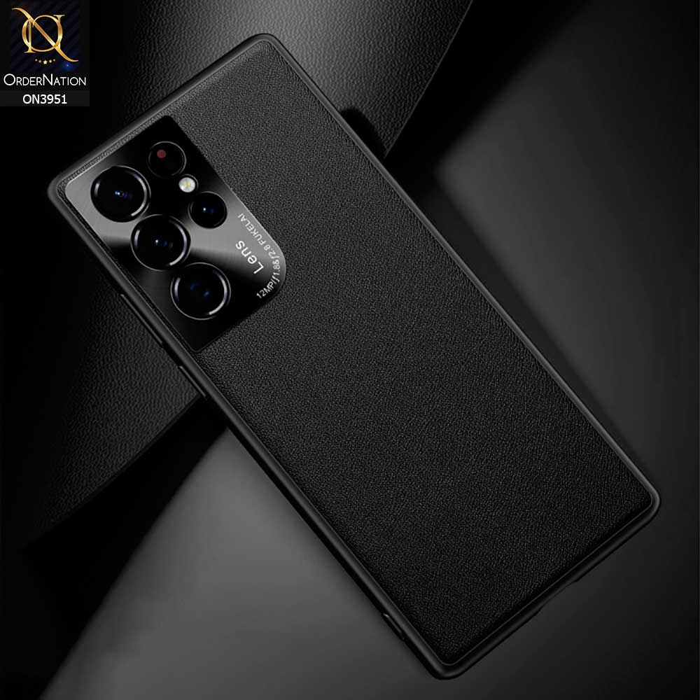 Samsung Galaxy S21 Ultra 5G Cover - Black - ONation Classy Leather Series - Minimalistic Classic Textured Pu Leather With Attractive Metallic Camera Protection Soft Borders Case