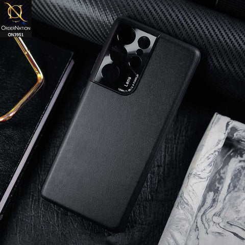 Samsung Galaxy S21 Ultra 5G Cover - Black - ONation Classy Leather Series - Minimalistic Classic Textured Pu Leather With Attractive Metallic Camera Protection Soft Borders Case