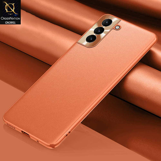 Samsung Galaxy S22 5G Cover - Orange - ONation Classy Leather Series - Minimalistic Classic Textured Pu Leather With Attractive Metallic Camera Protection Soft Borders Case