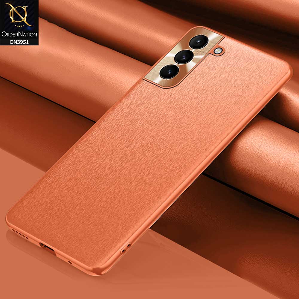 Samsung Galaxy S22 Plus 5G Cover - Orange - ONation Classy Leather Series - Minimalistic Classic Textured Pu Leather With Attractive Metallic Camera Protection Soft Borders Case