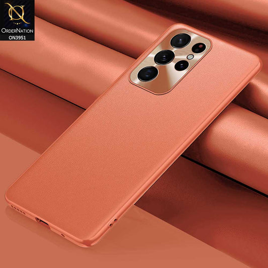 Samsung Galaxy S22 Ultra 5G Cover - Orange - ONation Classy Leather Series - Minimalistic Classic Textured Pu Leather With Attractive Metallic Camera Protection Soft Borders Case