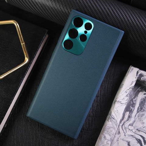 Samsung Galaxy S22 Ultra 5G Cover - Green - ONation Classy Leather Series - Minimalistic Classic Textured Pu Leather With Attractive Metallic Camera Protection Soft Borders Case
