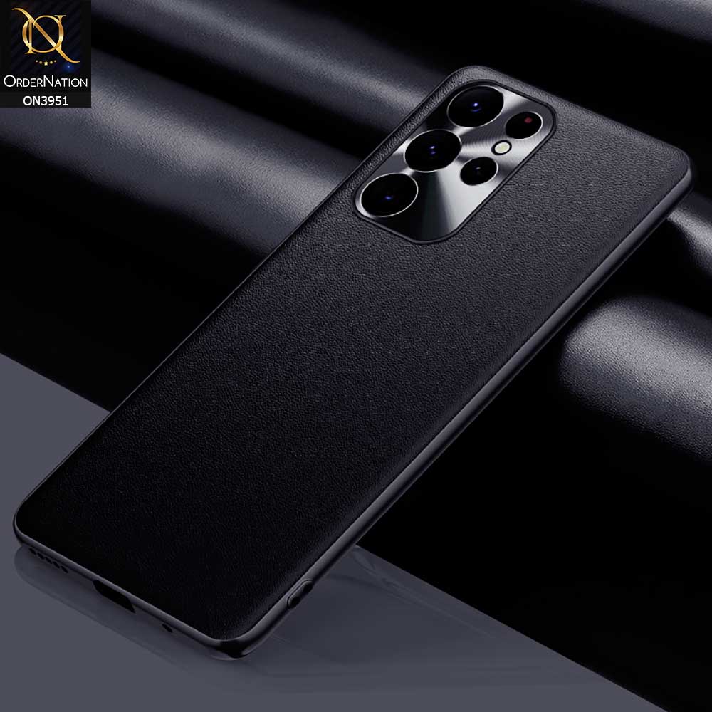 Samsung Galaxy S23 Ultra 5G Cover - Black - ONation Classy Leather Series - Minimalistic Classic Textured Pu Leather With Attractive Metallic Camera Protection Soft Borders Case