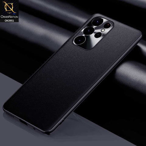 Samsung Galaxy S23 Ultra 5G Cover - Black - ONation Classy Leather Series - Minimalistic Classic Textured Pu Leather With Attractive Metallic Camera Protection Soft Borders Case
