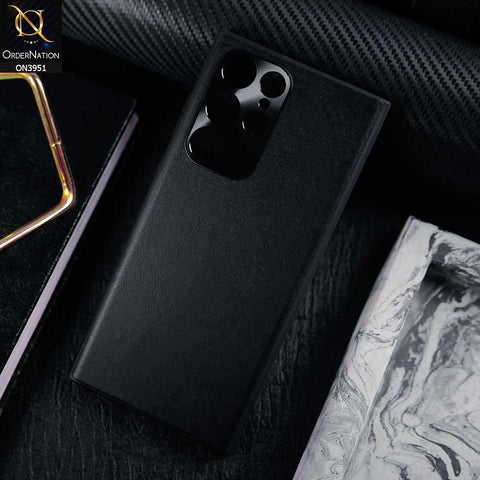 Samsung Galaxy S23 Ultra 5G Cover - Black - ONation Classy Leather Series - Minimalistic Classic Textured Pu Leather With Attractive Metallic Camera Protection Soft Borders Case