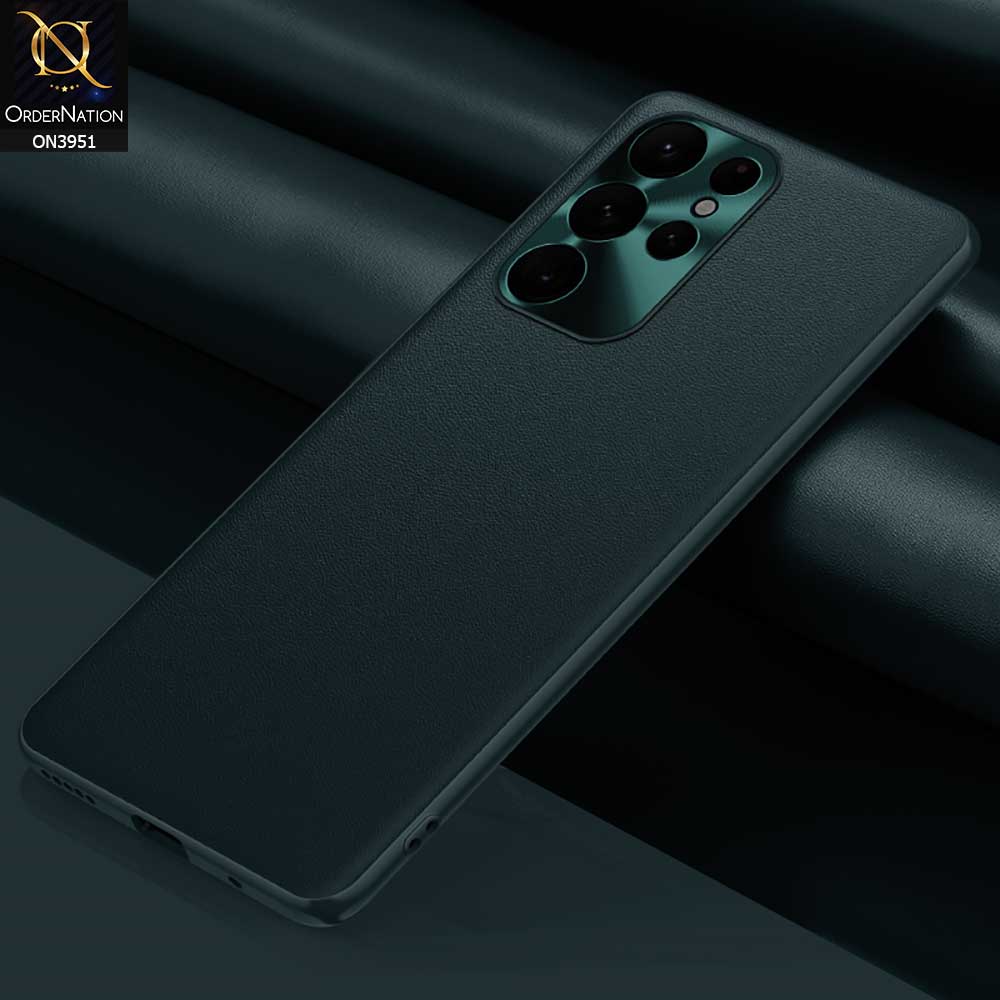 Samsung Galaxy S23 Ultra 5G Cover - Green - ONation Classy Leather Series - Minimalistic Classic Textured Pu Leather With Attractive Metallic Camera Protection Soft Borders Case