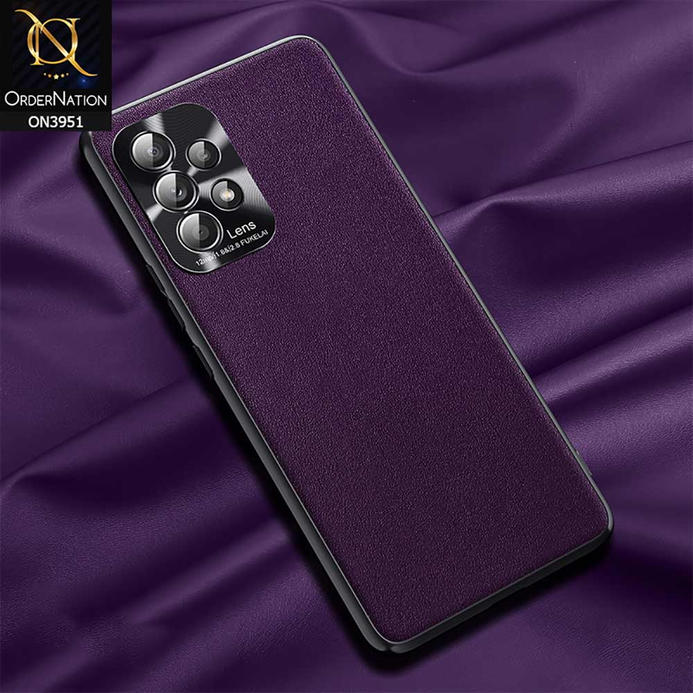 Samsung Galaxy A72 Cover - Purple - ONation Classy Leather Series - Minimalistic Classic Textured Pu Leather With Attractive Metallic Camera Protection Soft Borders Case