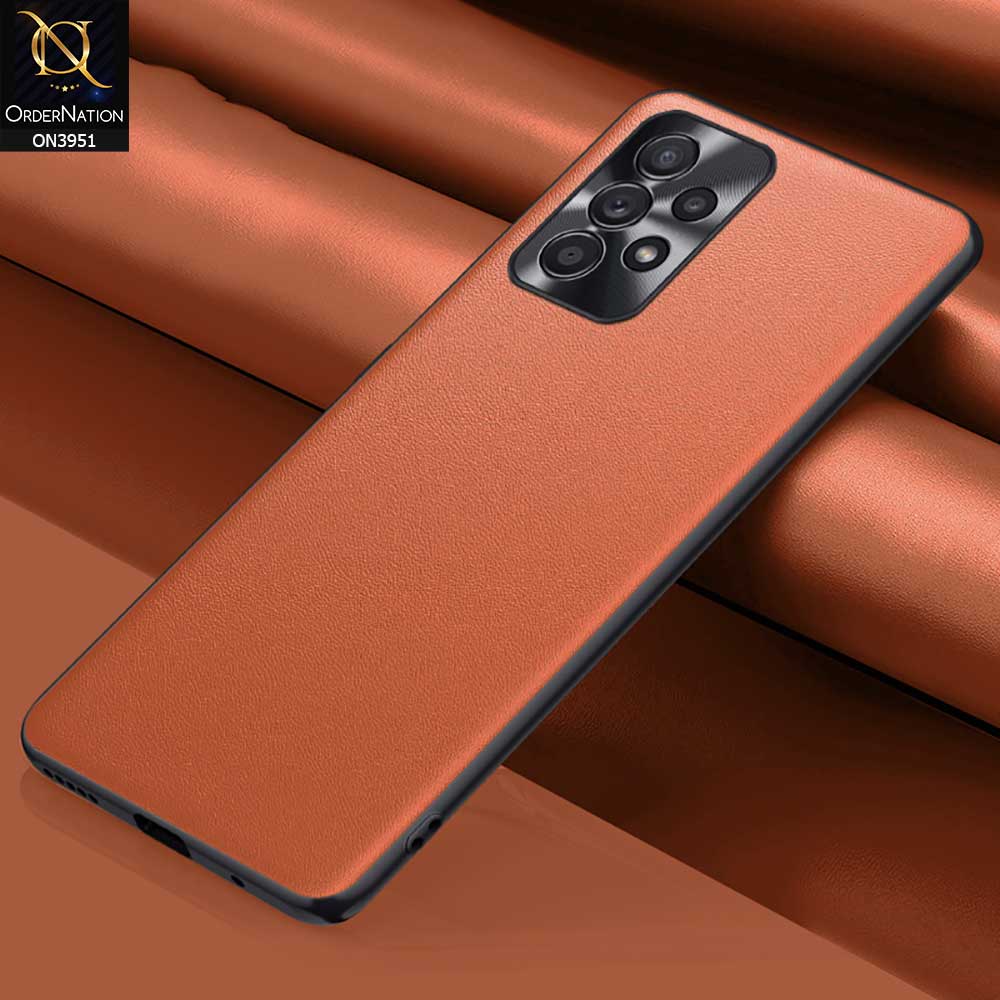 Samsung Galaxy A73 5G Cover - Orange - ONation Classy Leather Series - Minimalistic Classic Textured Pu Leather With Attractive Metallic Camera Protection Soft Borders Case