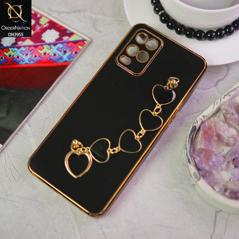 Oppo A54 4G Cover - Black - New Electroplated Soft Silicone Camera Protection Case With Heart Chain Holder