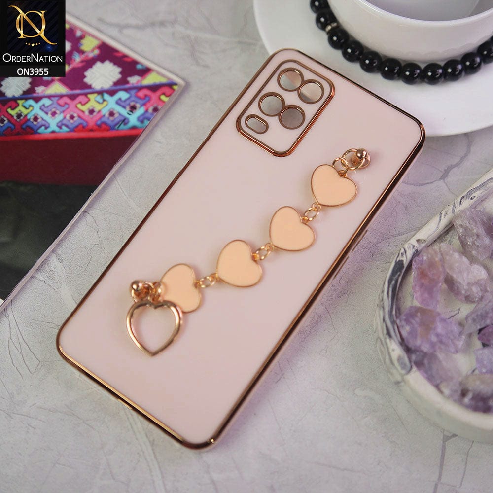 Oppo A54 4G Cover - Pink - New Electroplated Soft Silicone Camera Protection Case With Heart Chain Holder