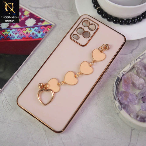 Oppo A54 4G Cover - Pink - New Electroplated Soft Silicone Camera Protection Case With Heart Chain Holder
