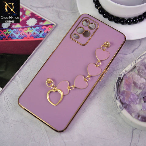 Oppo A54 4G Cover - Purple - New Electroplated Soft Silicone Camera Protection Case With Heart Chain Holder