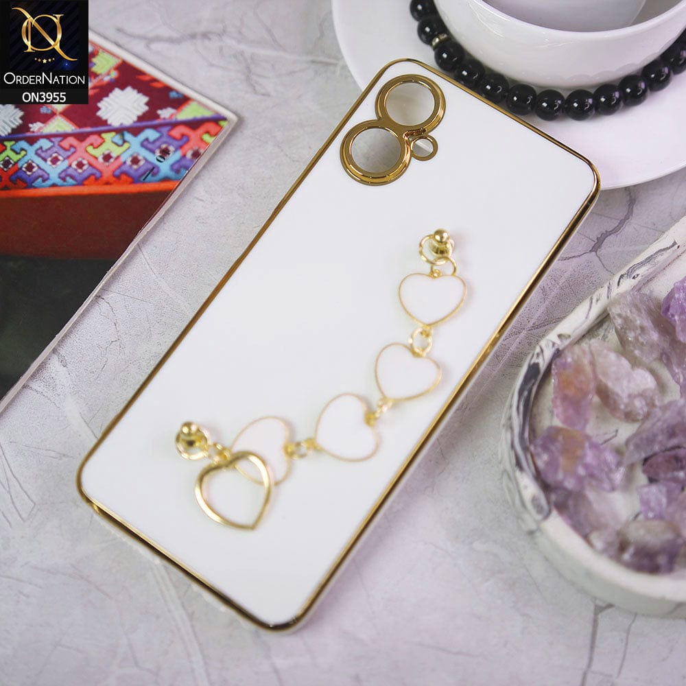 Tecno Camon 19 Neo Cover - White - New Electroplated Soft Silicone Camera Protection Case With Heart Chain Holder