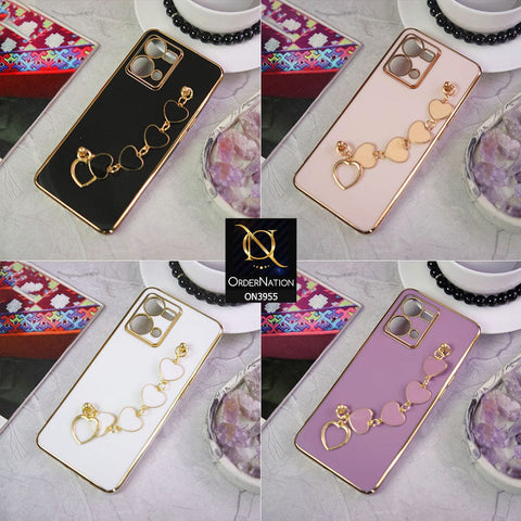Oppo A54 4G Cover - Pink - New Electroplated Soft Silicone Camera Protection Case With Heart Chain Holder
