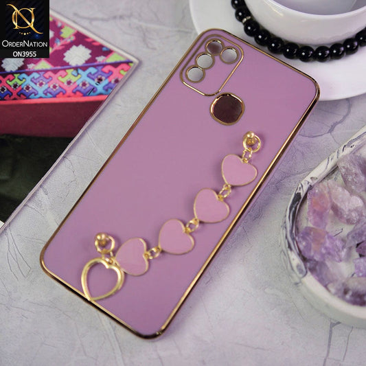 Infinix Hot 10 Play Cover - Purple - New Electroplated Soft Silicone Camera Protection Case With Heart Chain Holder