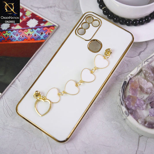 Infinix Hot 10 Play Cover - White - New Electroplated Soft Silicone Camera Protection Case With Heart Chain Holder