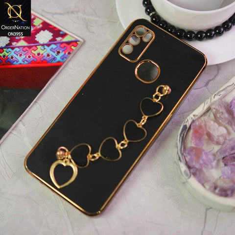Infinix Hot 9 Play Cover - Black - New Electroplated Soft Silicone Camera Protection Case With Heart Chain Holder