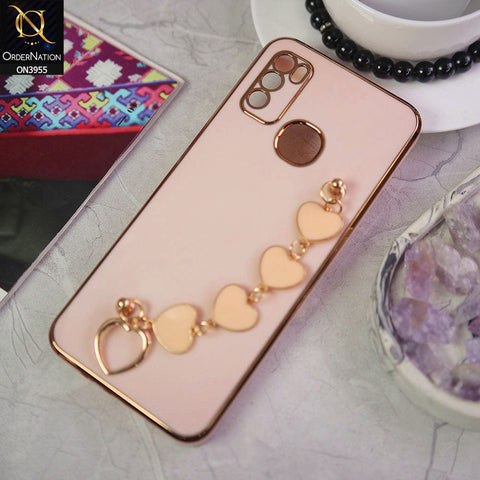 Infinix Hot 9 Play Cover - Pink - New Electroplated Soft Silicone Camera Protection Case With Heart Chain Holder