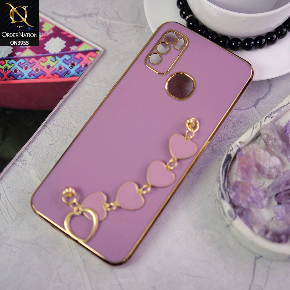 Infinix Hot 9 Play Cover - Purple - New Electroplated Soft Silicone Camera Protection Case With Heart Chain Holder