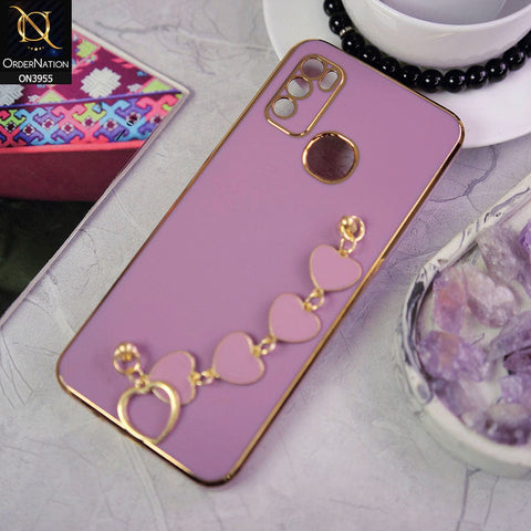 Infinix Hot 9 Play Cover - Purple - New Electroplated Soft Silicone Camera Protection Case With Heart Chain Holder