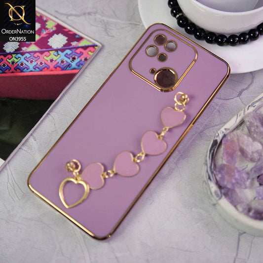 Xiaomi Redmi 10C Cover - Purple - New Electroplated Soft Silicone Camera Protection Case With Heart Chain Holder