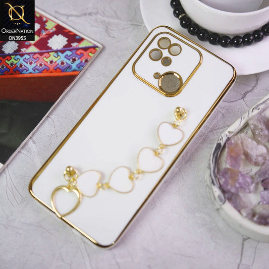 Xiaomi Redmi 10C Cover - White - New Electroplated Soft Silicone Camera Protection Case With Heart Chain Holder