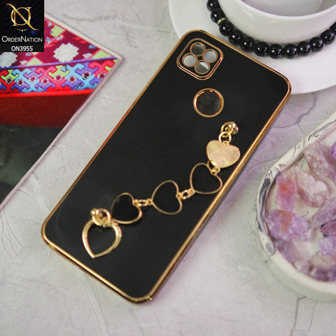 Xiaomi Redmi 9C Cover - Black - New Electroplated Soft Silicone Camera Protection Case With Heart Chain Holder