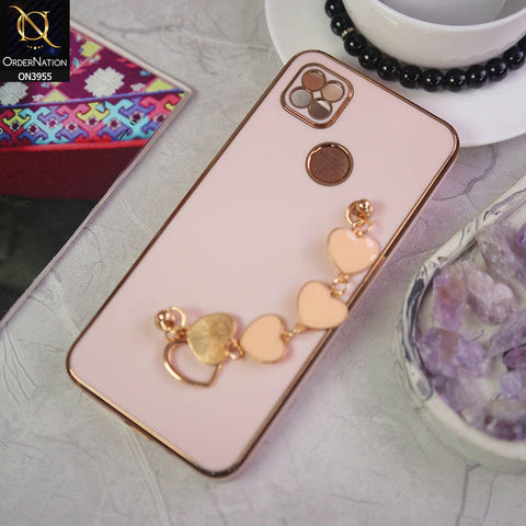 Xiaomi Redmi 9C Cover - Pink - New Electroplated Soft Silicone Camera Protection Case With Heart Chain Holder