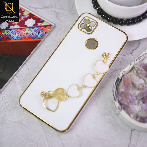 Xiaomi Redmi 9C Cover - White - New Electroplated Soft Silicone Camera Protection Case With Heart Chain Holder