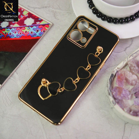 Oppo Reno 7 4G Cover - Black - New Electroplated Soft Silicone Camera Protection Case With Heart Chain Holder