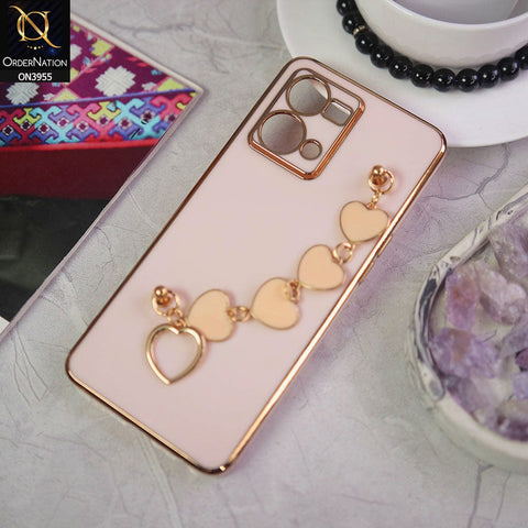 Oppo Reno 7 4G Cover - Pink - New Electroplated Soft Silicone Camera Protection Case With Heart Chain Holder