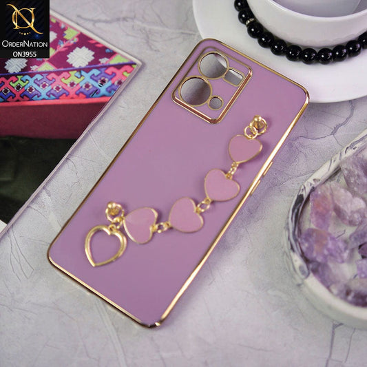 Oppo F21 Pro 4G Cover - Purple - New Electroplated Soft Silicone Camera Protection Case With Heart Chain Holder