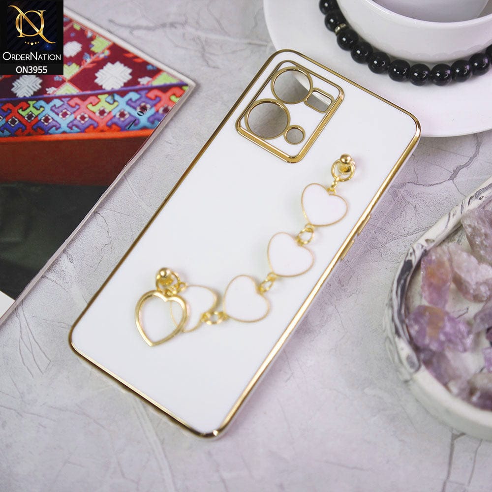 Oppo Reno 7 4G Cover - White - New Electroplated Soft Silicone Camera Protection Case With Heart Chain Holder