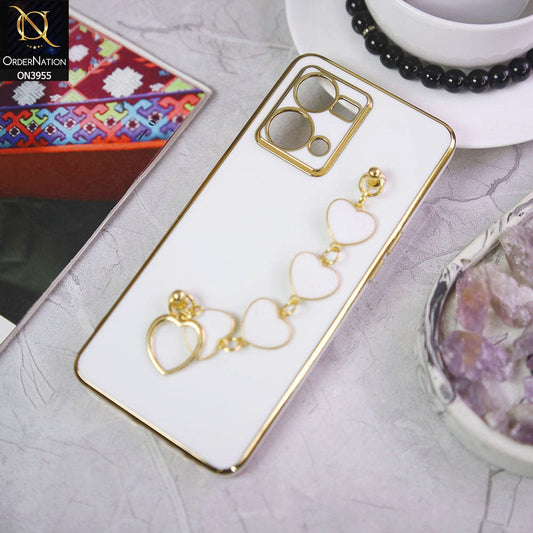 Oppo Reno 7 4G Cover - White - New Electroplated Soft Silicone Camera Protection Case With Heart Chain Holder