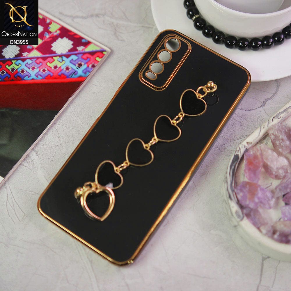 Vivo Y20a Cover - Black - New Electroplated Soft Silicone Camera Protection Case With Heart Chain Holder