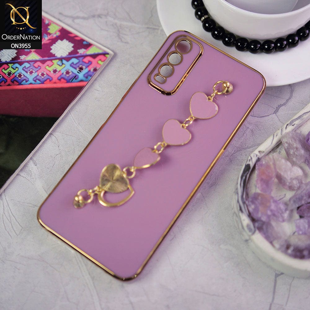Vivo Y20a Cover - Purple - New Electroplated Soft Silicone Camera Protection Case With Heart Chain Holder