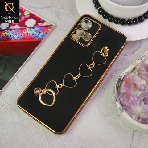 Vivo Y21s Cover - Black - New Electroplated Soft Silicone Camera Protection Case With Heart Chain Holder