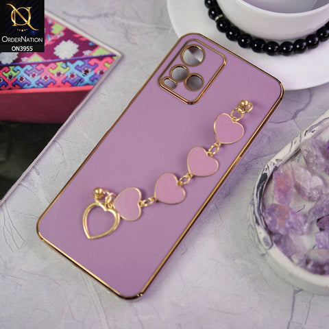 Vivo Y21a Cover - Purple - New Electroplated Soft Silicone Camera Protection Case With Heart Chain Holder