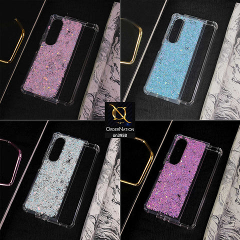 Samsung Galaxy Z Fold 3 5G Cover  - Purple - All New 4D design Shockproof Airbag Shiny Glitter Soft Case ( Glitter Does Not Move )