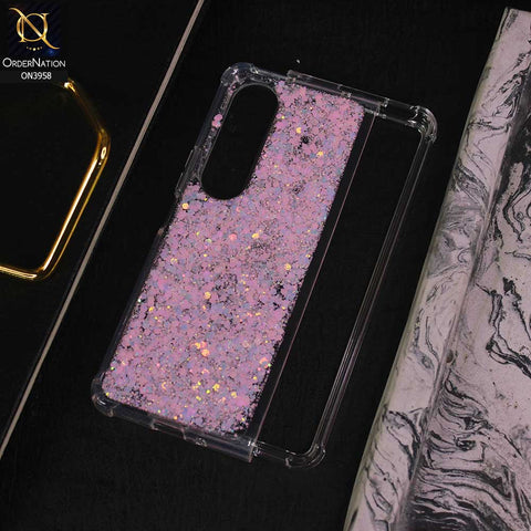 Samsung Galaxy Z Fold 3 5G Cover  - Pink - All New 4D design Shockproof Airbag Shiny Glitter Soft Case ( Glitter Does Not Move )