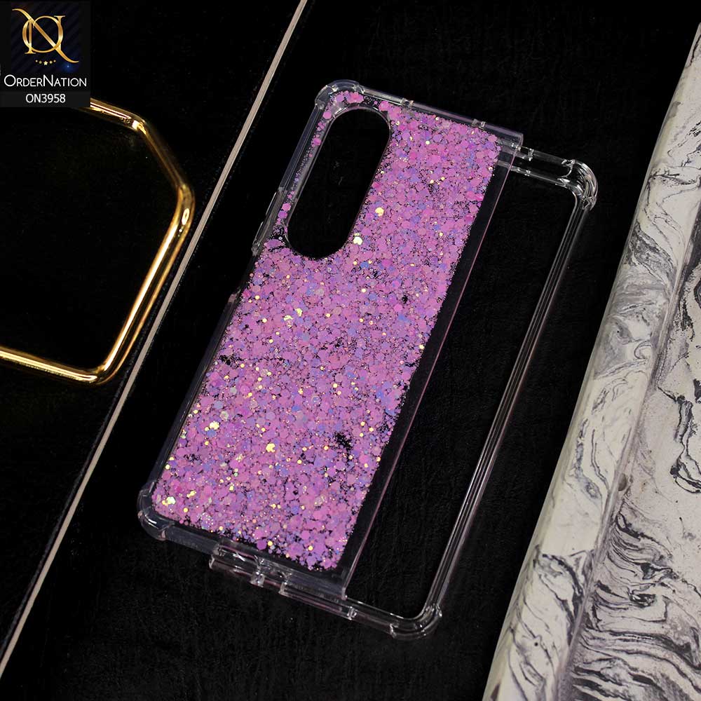 Samsung Galaxy Z Fold 3 5G Cover  - Purple - All New 4D design Shockproof Airbag Shiny Glitter Soft Case ( Glitter Does Not Move )