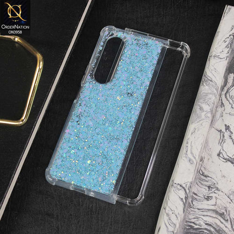 Samsung Galaxy Z Fold 4 5G Cover  - Blue - All New 4D design Shockproof Airbag Shiny Glitter Soft Case ( Glitter Does Not Move )