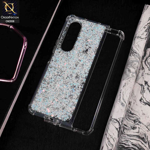 Samsung Galaxy Z Fold 4 5G Cover  - White - All New 4D design Shockproof Airbag Shiny Glitter Soft Case ( Glitter Does Not Move )