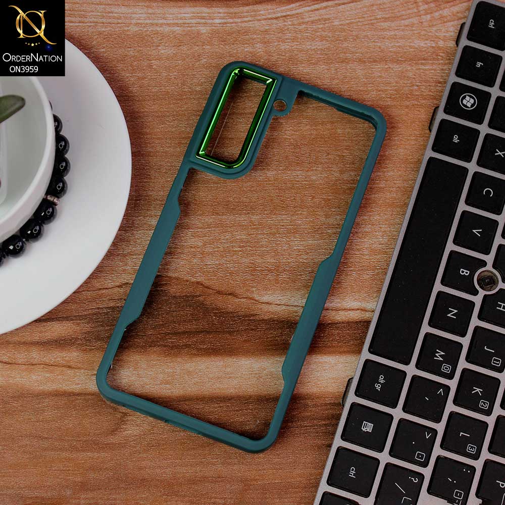 Samsung Galaxy S21 FE 5G Cover - Green -  Trendy Electroplating Camera Shiny Borders Crash Resistant Pc + Tpu Protection Case