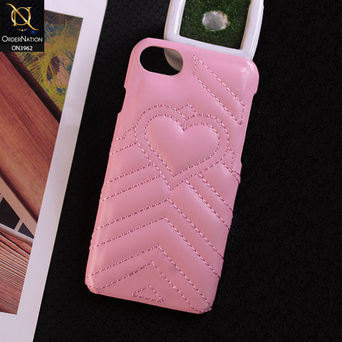 iPhone SE 2020 Cover - Pink - New Protective Embroidery Heart Shape Designed Leather Case