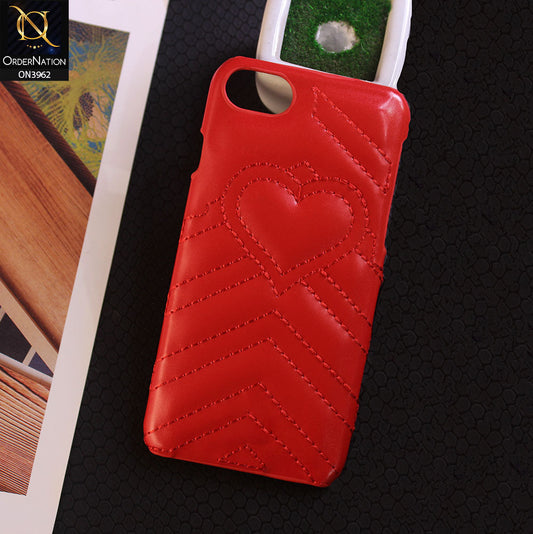 iPhone SE 2020 Cover - Red - New Protective Embroidery Heart Shape Designed Leather Case